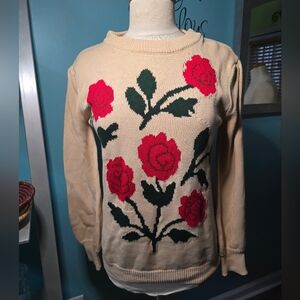 Retro Chic Vintage Rose Print Sweater
